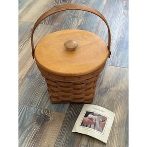 Longaberger Basket With Protector & Lid 1990 6.5"